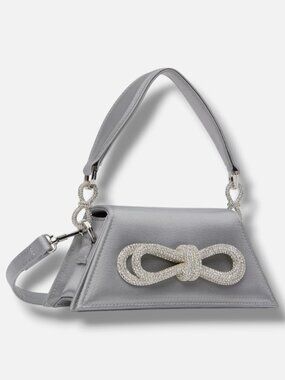 Mach & Mach Women's Silver Double Bow Samantha Clutch Bag